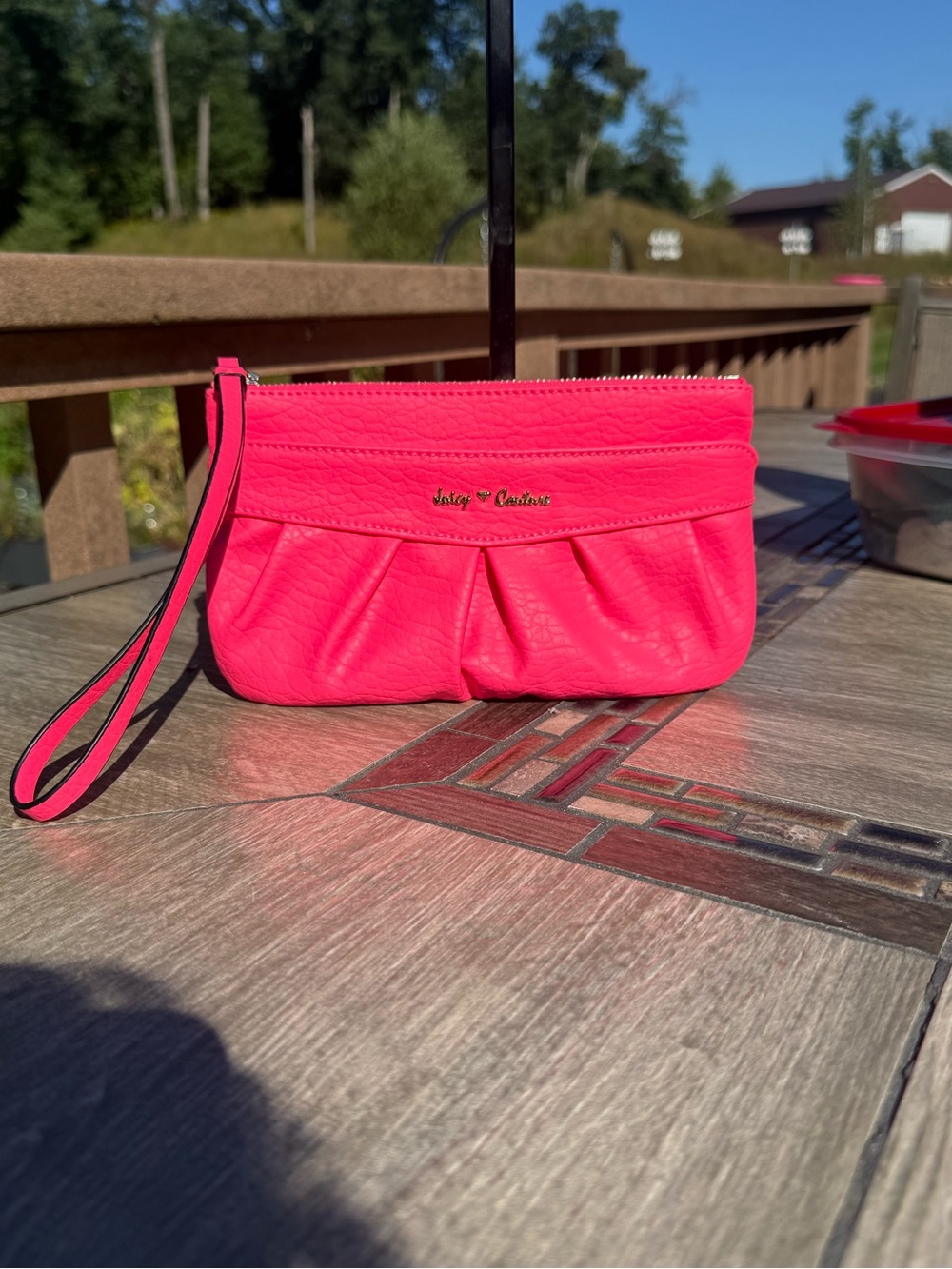 NWOT Juicy Couture Neon Pink Pleated Wristlet Clutch Bag